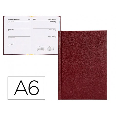 Agenda encuadernada liderpapel corfu a6 2025 dia pagina color rojo papel 60 gr