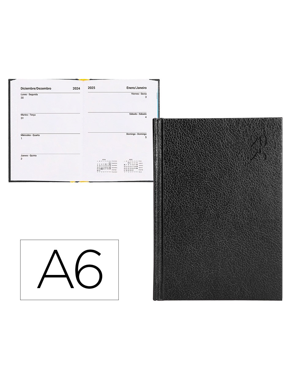 Agenda encuadernada liderpapel corfu a6 2025 dia pagina negro papel 60 gr