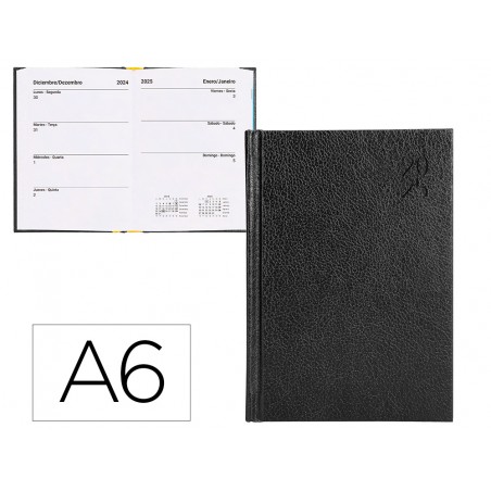 Agenda encuadernada liderpapel corfu a6 2025 dia pagina negro papel 60 gr