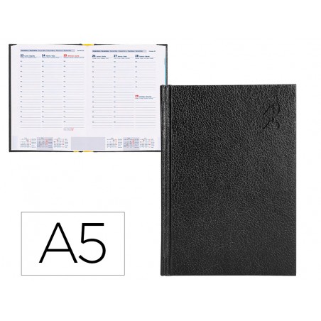 Agenda encuadernada liderpapel corfu a5 2025 semana vista negro papel 60 gr