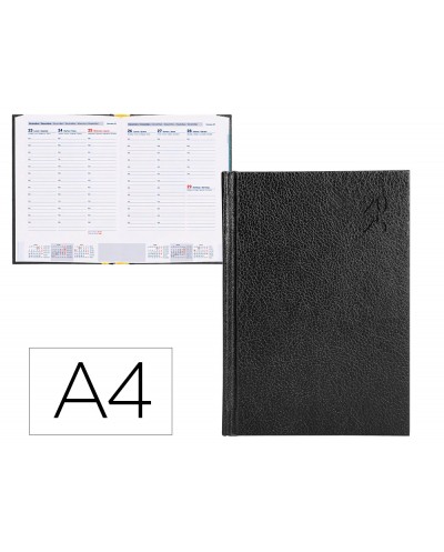 Agenda encuadernada liderpapel corfu a4 2025 semana vista negro papel 60 gr