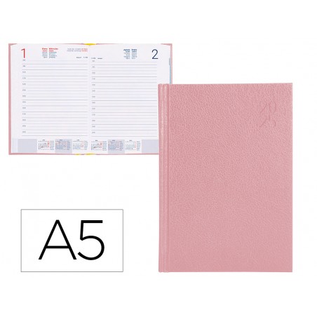 Agenda encuadernada liderpapel corfu a5 2025 dia pagina color rosa nude papel 60 gr