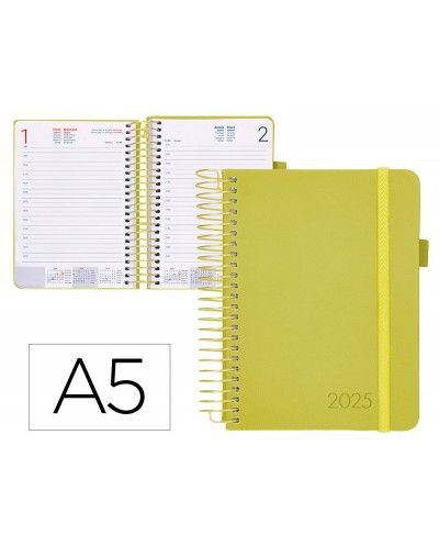 Agenda encuadernada liderpapel neon a5 2025 dia pagina color amarillo papel 70 gr