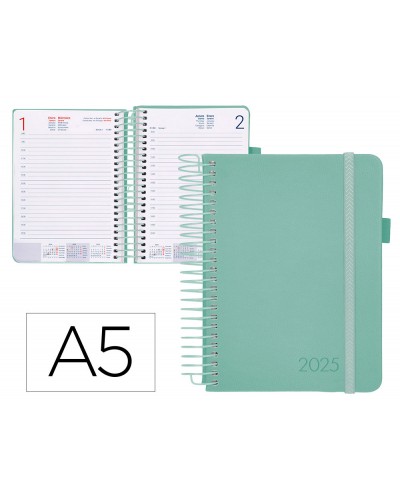 Agenda encuadernada liderpapel neon a5 2025 dia pagina color verde papel 70 gr