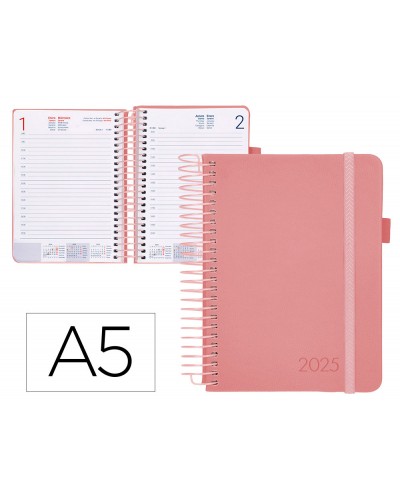 Agenda encuadernada liderpapel neon a5 2025 dia pagina color rosa papel 70 gr