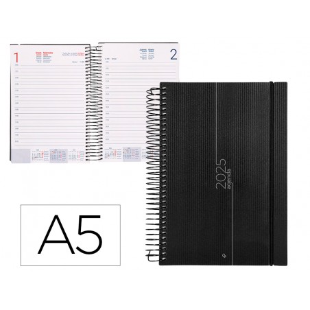 Agenda encuadernada liderpapel olbia a5 2025 dia pagina color negro papel 60 gr