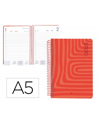 Agenda espiral liderpapel syros a5 2025 dia pagina color rojo papel 60 gr catalan