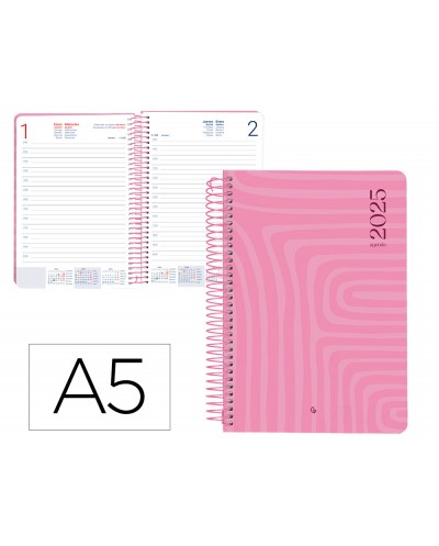 Agenda espiral liderpapel syros a5 2025 dia pagina color rosa papel 60 gr