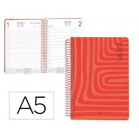 Agenda espiral liderpapel yro syros a5 2025 dia pagina color rojo papel 60 gr