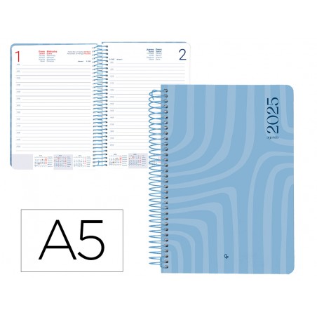 Agenda espiral liderpapel syros a5 2025 dia pagina color azul papel 60 gr