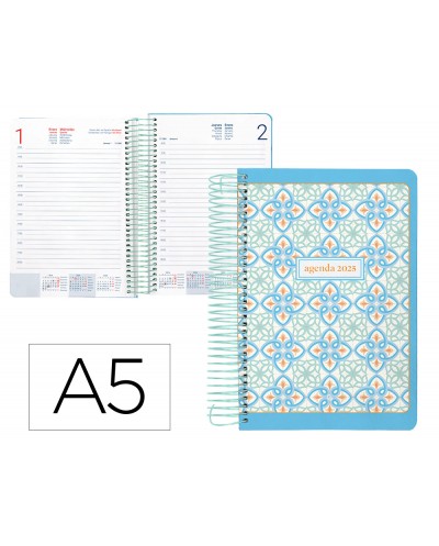 Agenda espiral liderpapel perissa a5 2025 dia pagina color azul papel 80 gr