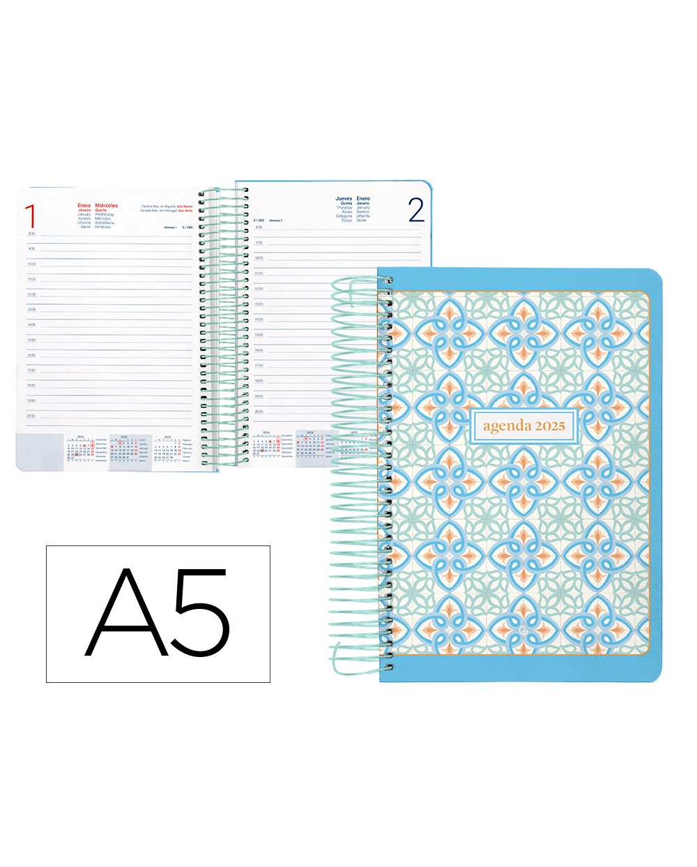 Agenda espiral liderpapel perissa a5 2025 dia pagina color azul papel 80 gr