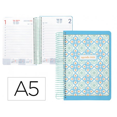 Agenda espiral liderpapel perissa a5 2025 dia pagina color azul papel 80 gr