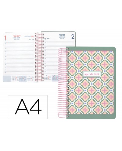 Agenda espiral liderpapel perissa a4 2025 dia pagina verde papel 80 gr