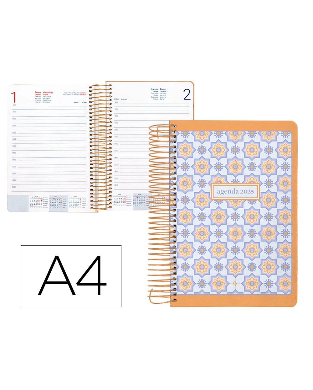 Agenda espiral liderpapel perissa a4 2025 dia pagina color naranja papel 80 gr