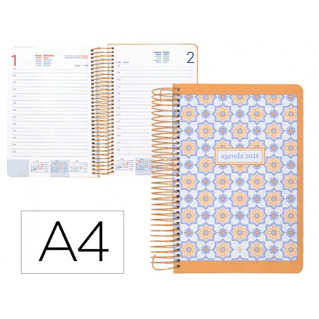 Agenda espiral liderpapel perissa a4 2025 dia pagina color naranja papel 80 gr