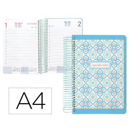 Agenda espiral liderpapel perissa a4 2025 dia pagina azul papel 80 gr