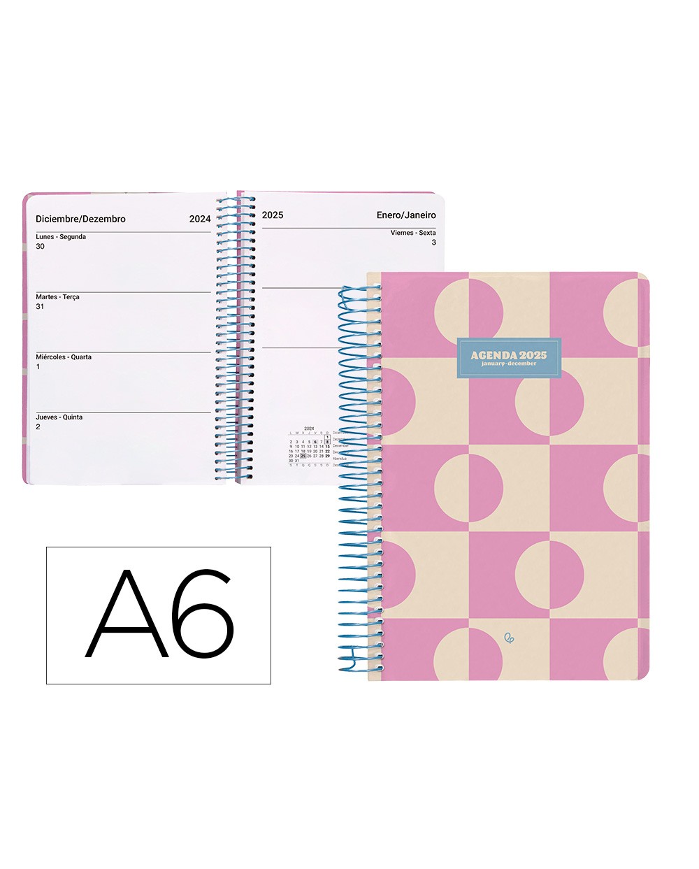 Agenda espiral liderpapel classic a6 2025 semana vista color rosa papel 70 gr