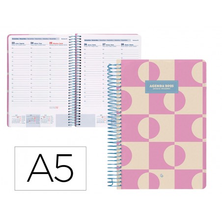 Agenda espiral liderpapel classic a5 2025 semana vista color rosa papel 70 gr