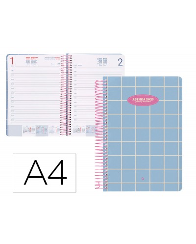 Agenda espiral liderpapel classic a4 2025 dia pagina azul claro papel 70 gr