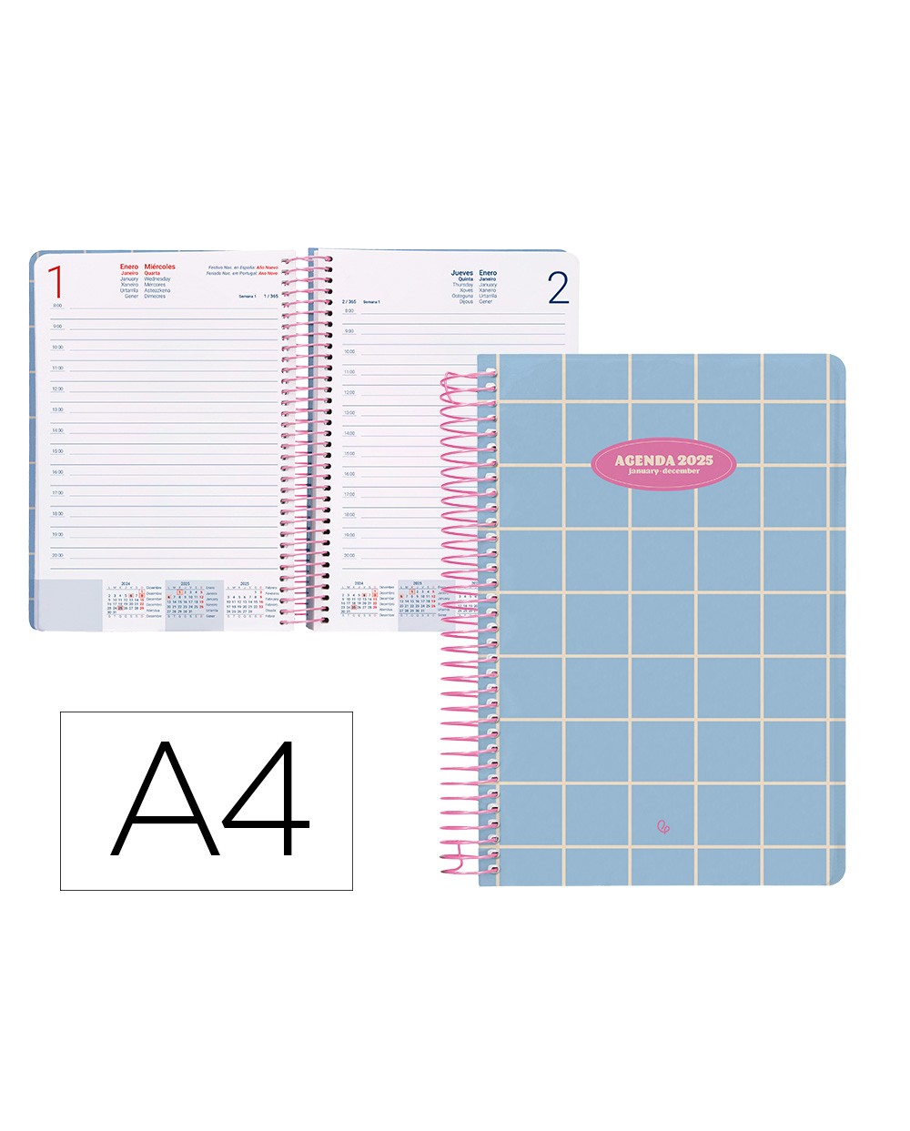 Agenda espiral liderpapel classic a4 2025 dia pagina azul claro papel 70 gr