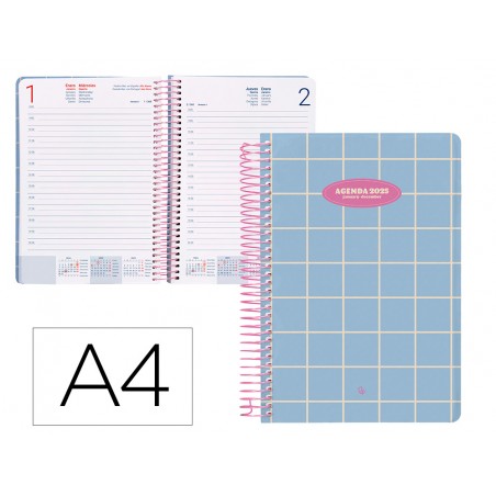 Agenda espiral liderpapel classic a4 2025 dia pagina azul claro papel 70 gr