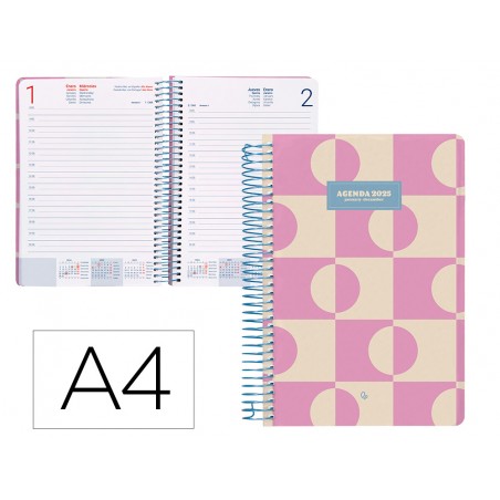 Agenda espiral liderpapel classic a4 2025 dia pagina rosa papel 70 gr