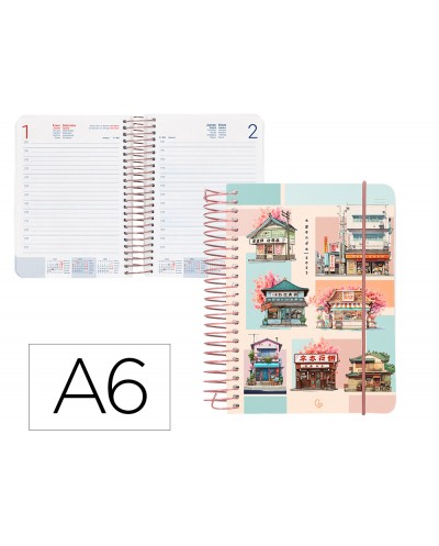 Agenda espiral liderpapel sant orini a6 2025 dia pagina mosaico papel 60 gr