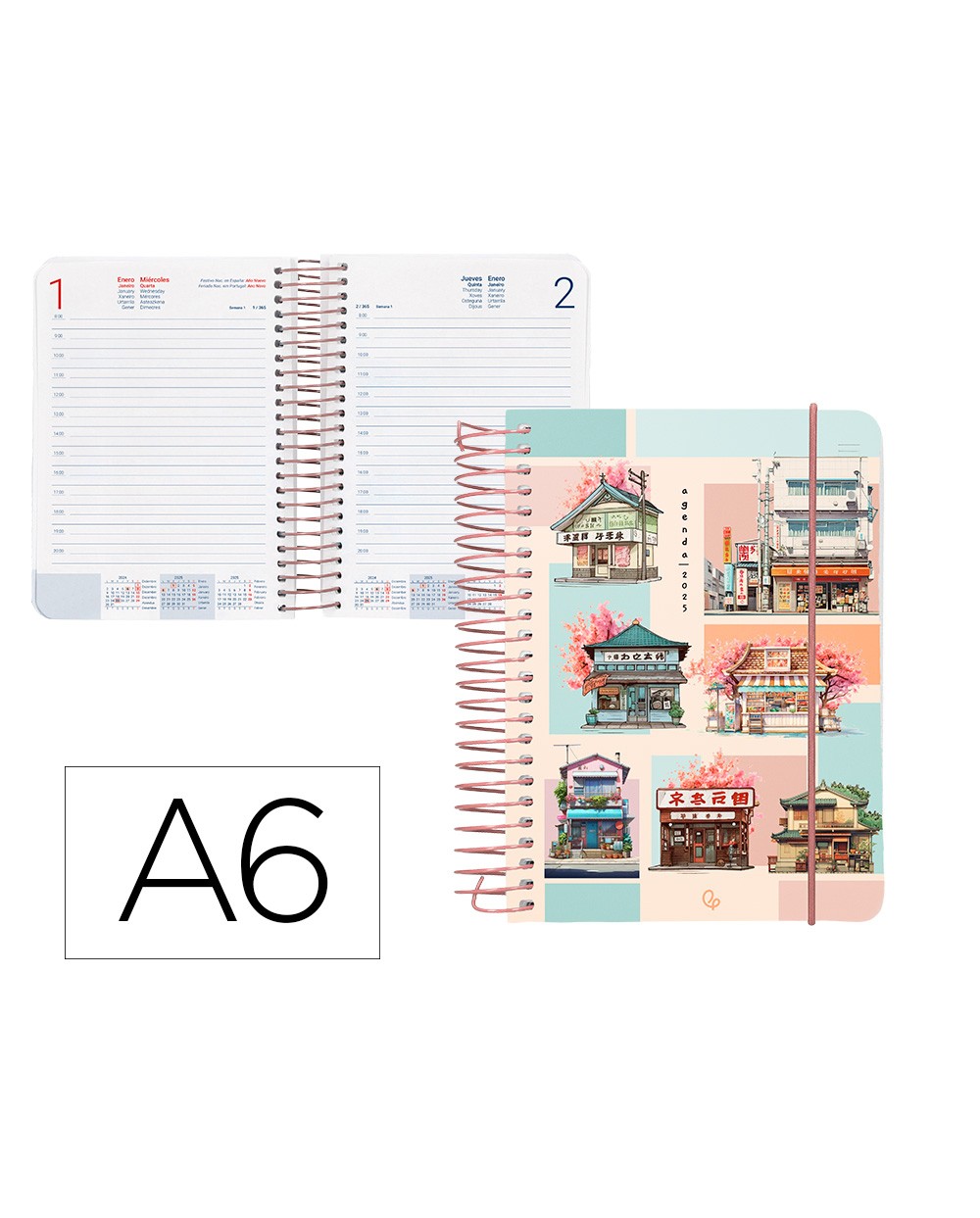 Agenda espiral liderpapel sant orini a6 2025 dia pagina mosaico papel 60 gr