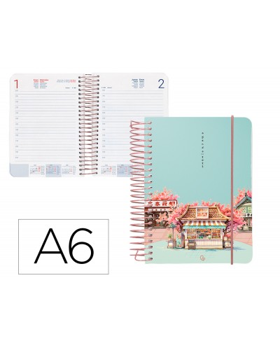 Agenda espiral liderpapel santorini a6 2025 dia pagina cherry blossoms papel 60 gr