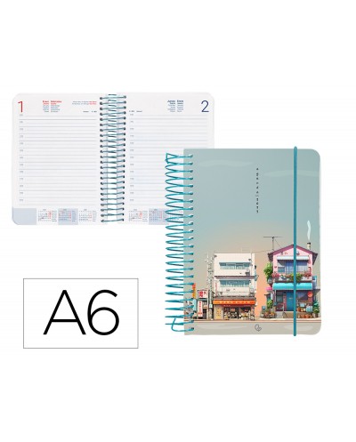 Agenda espiral liderpapel santorini a6 2025 dia pagina street view papel 60 gr