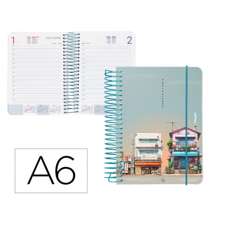 Agenda espiral liderpapel santorini a6 2025 dia pagina street view papel 60 gr