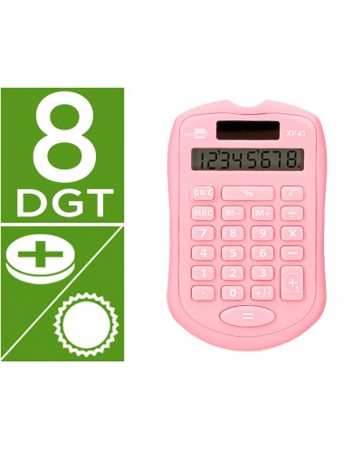 Calculadora liderpapel bolsillo xf41 8 digitos solar y pilas color rosa 94x595x105mm