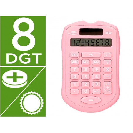 Calculadora liderpapel bolsillo xf41 8 digitos solar y pilas color rosa 94x595x105mm