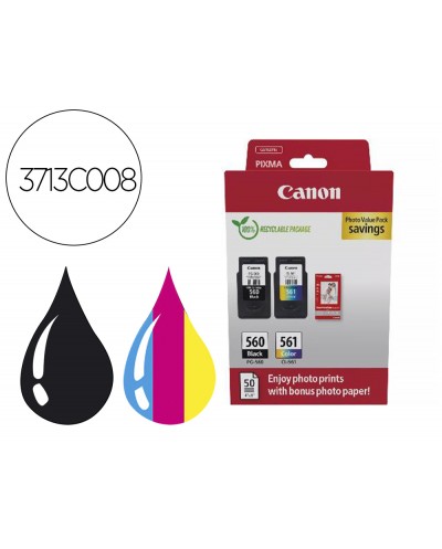 Ink jet canon photo value pack pg 560 cl561 50 hojas papel foto glossy 10x15 cm