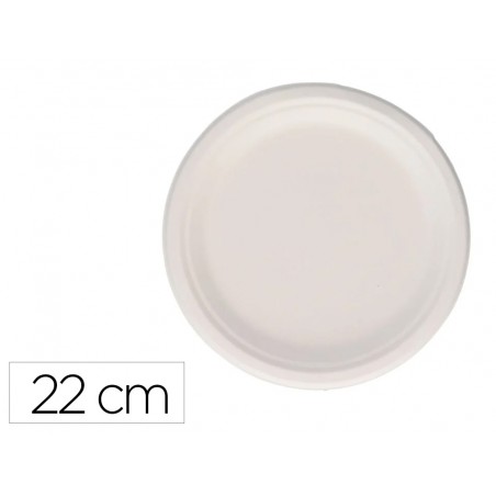 Plato fibra cana azucar bunzl biodegradable 22 cm diametro apto alimentos frios y calientes color blanco