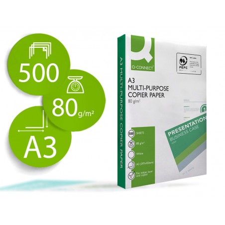 Papel fotocopiadora q connect economy din a3 80 gramos paquete de 500 hojas