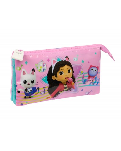 Bolso escolar portatodo safta triple gabby s dollhouse party 120x220x30 mm