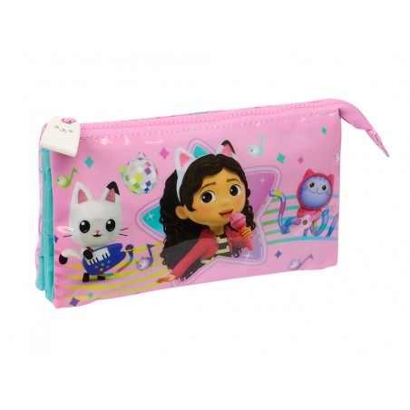 Bolso escolar portatodo safta triple gabby s dollhouse party 120x220x30 mm