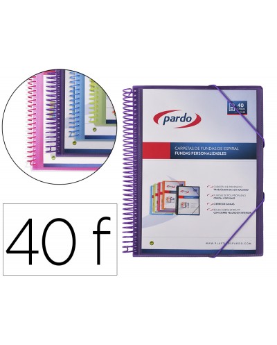 Carpeta pardo escaparate con espiral 40 fundas folio personalizable color lila