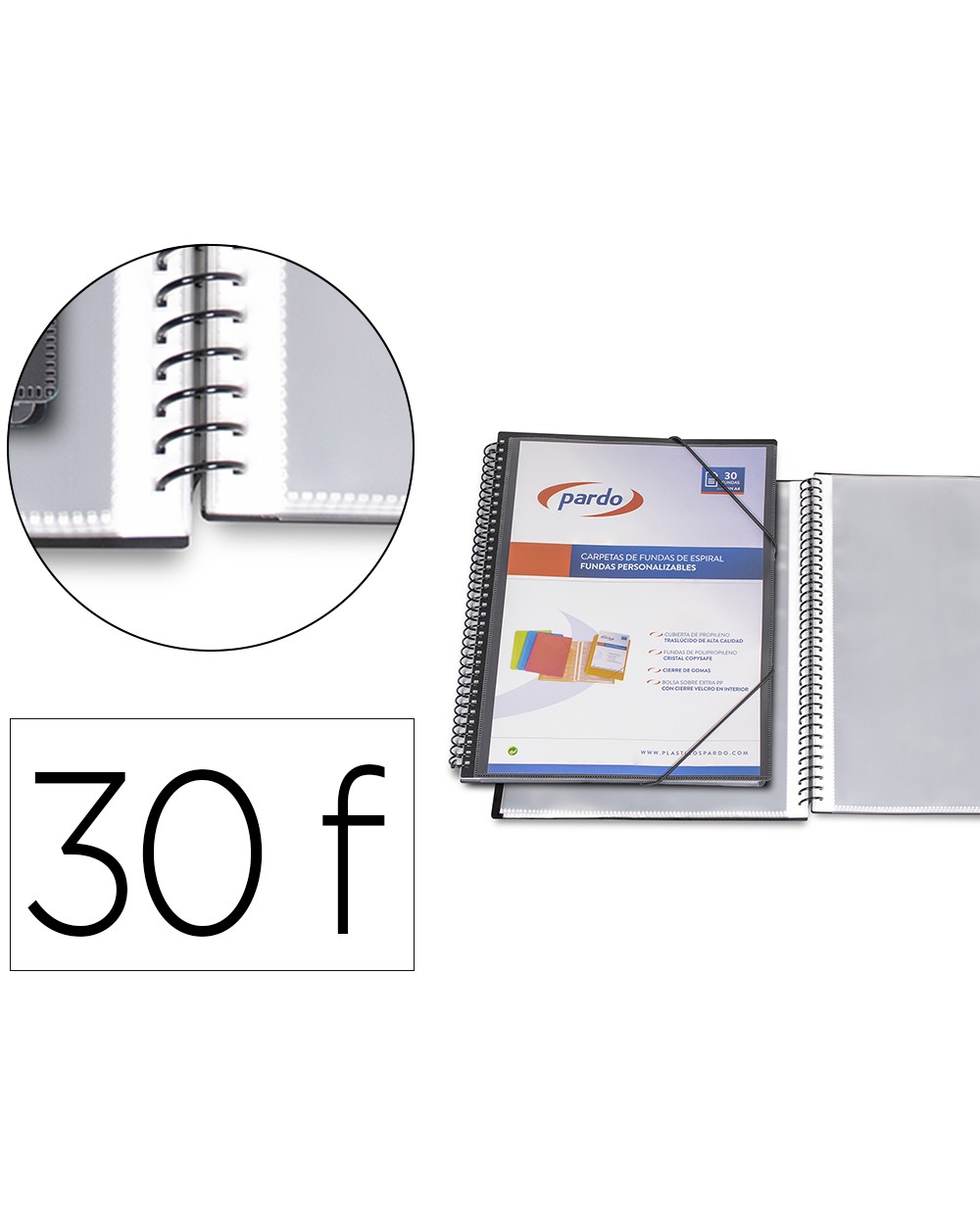 Carpeta pardo escaparate con espiral 30 fundas folio personalizable color negra