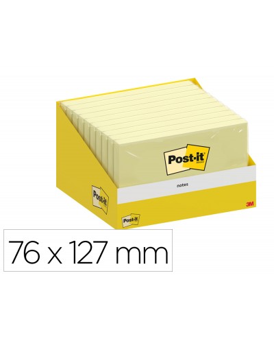 Bloc de notas adhesivas quita y pon post it 76x127 mm 100 hojas amarillo canario retractilado individualmente