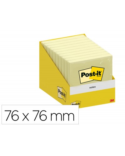 Bloc de notas adhesivas quita y pon post it 76x76 mm 100 hojas amarillo canario retractilado individualmente