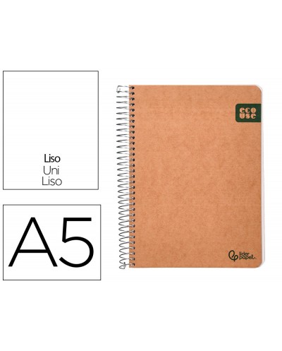 Cuaderno espiral liderpapel din a5 tapa cartulina kraft contracolada 120h papel 100 reciclado 80 gr liso