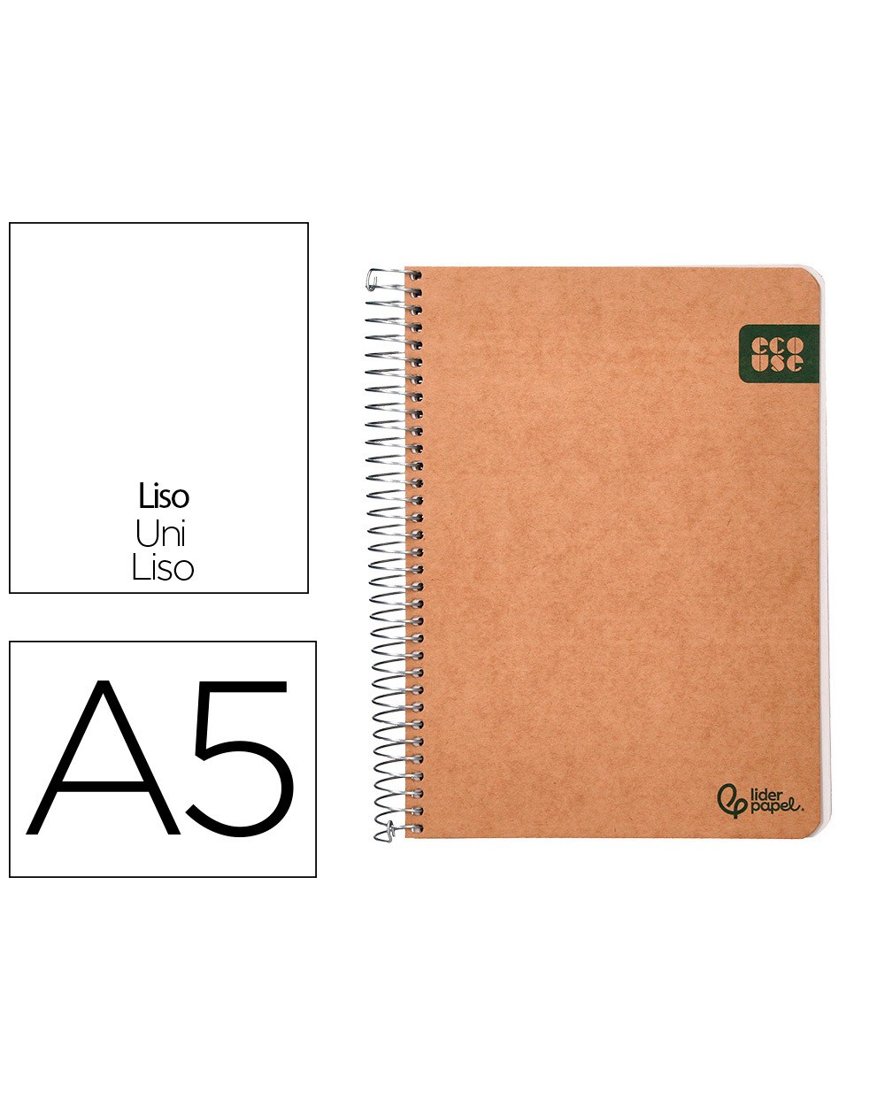 Cuaderno espiral liderpapel din a5 tapa cartulina kraft contracolada 120h papel 100 reciclado 80 gr liso