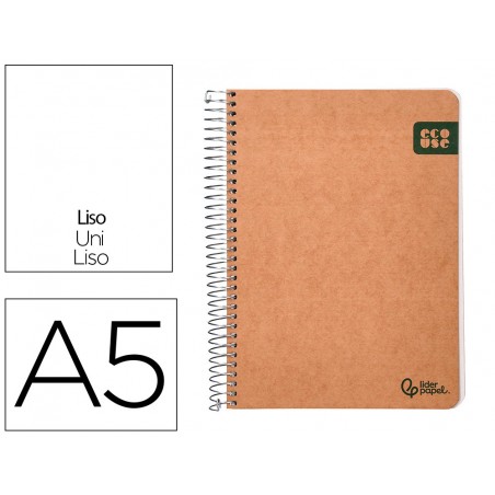 Cuaderno espiral liderpapel din a5 tapa cartulina kraft contracolada 120h papel 100 reciclado 80 gr liso