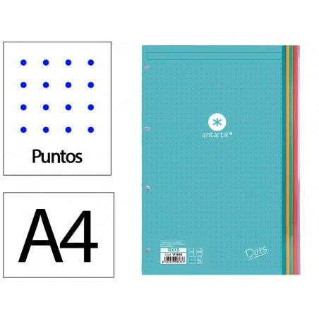 Recambio liderpapel antartik dots a4 100 hojas 90g m2 rayado puntos 4 taladros bandas de 5 colores