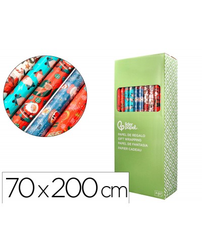 Papel de regalo liderpapel navidad rollo ancho 70 cm longitud 2 mt gramaje 60 gr disenos surtidos c 2024