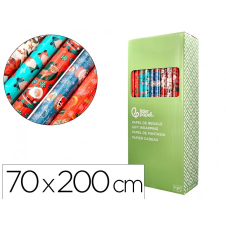 Papel de regalo liderpapel navidad rollo ancho 70 cm longitud 2 mt gramaje 60 gr disenos surtidos c 2024