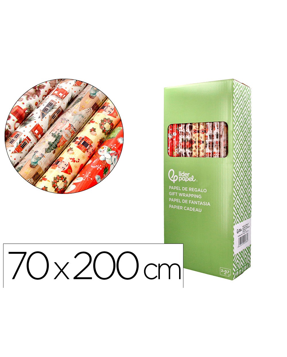 Papel de regalo liderpapel navidad rollo ancho 70 cm longitud 2 mt gramaje 60 gr disenos surtidos b 2024